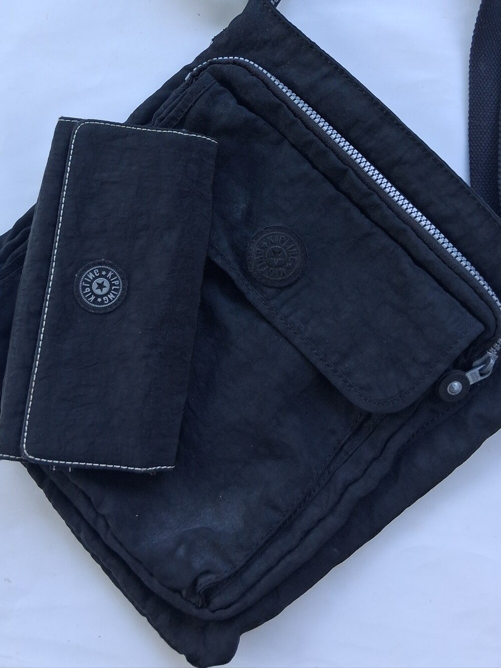 Kipling Black Nylon Messenger Bag with Matching Wallet
